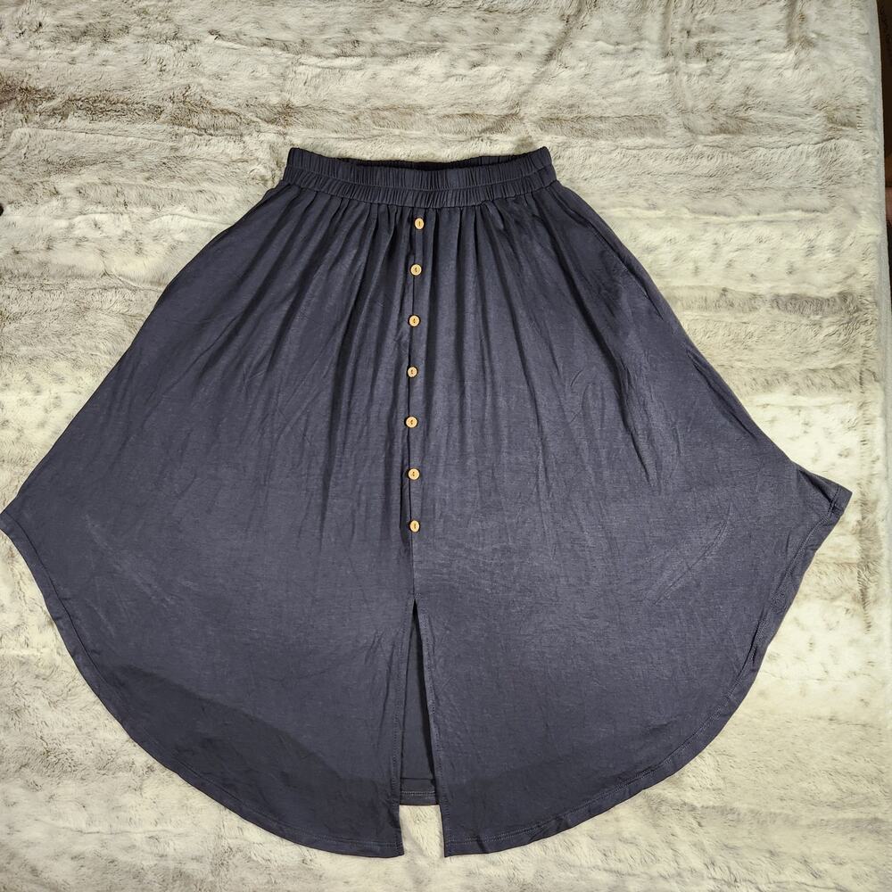 Sozy Gwendolyn Graphite Gray Chic Soft Modal Midi Skirt with Pockets Size S - Picture 3 of 8